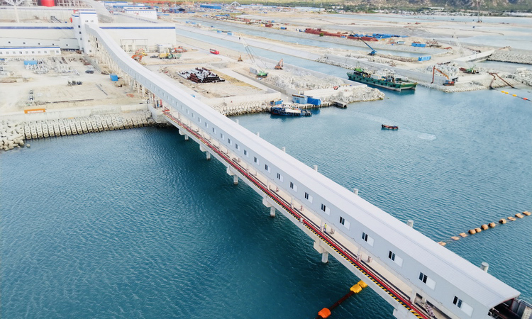 這個項目的實施，將有效緩解越南南部電力緊缺的局面，實現兩國資源的優勢互補，帶動越南電力產業升級，為越南的經濟發展提供新的保障。與此同時，該項目在越南當地也提供了更多的勞動力的機會，對當地的工業、人才培養都有極大的提高。圖為越南永新電廠煤碼頭至煤場的輸煤棧橋。（劉挺 攝）