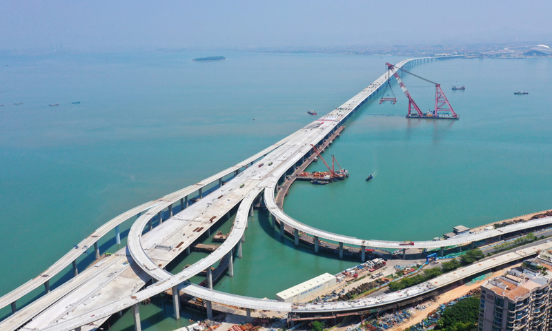9月12日拍攝的合龍后的廈門翔安大橋（無人機照片）。