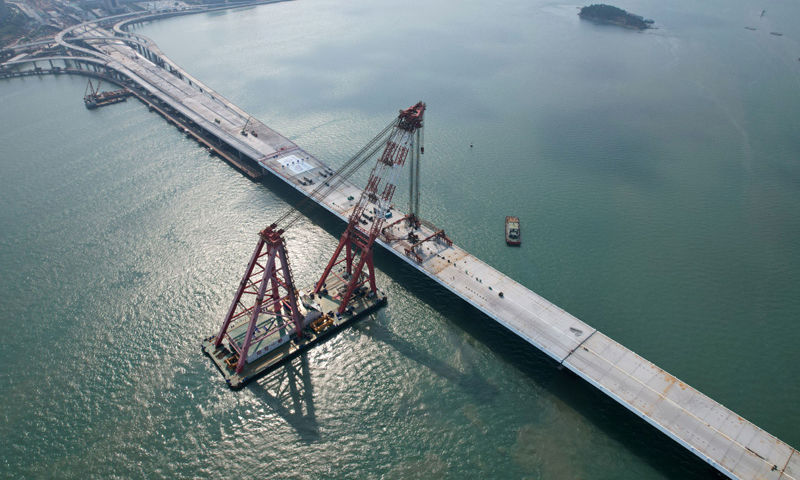 9月12日拍攝的合龍后的廈門翔安大橋（無人機照片）。曾德猛 攝