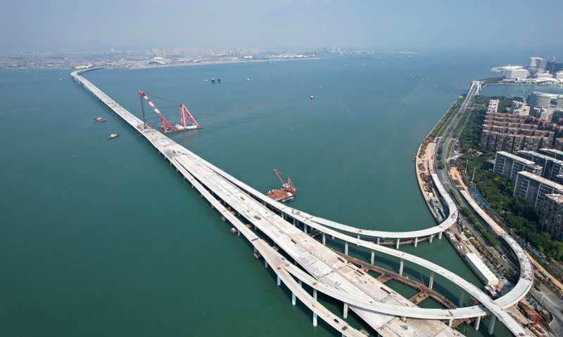9月12日拍攝的合龍后的廈門翔安大橋（無人機照片）。曾德猛 攝