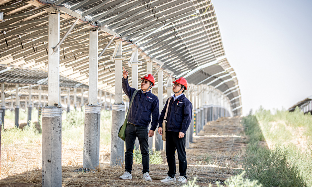 布設在光伏板下部的平單軸支架是真正的“追光使者”。結合太陽軌跡，高精度傾角傳感器可實現精準“追日”，提升15-20%的發電效能。項目人員定期巡查，消除隱患，確保光伏組件正常運轉，創造良好的經濟效益。