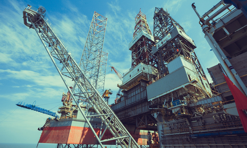 圖為5月20日拍攝的中國海油鉆井平臺。